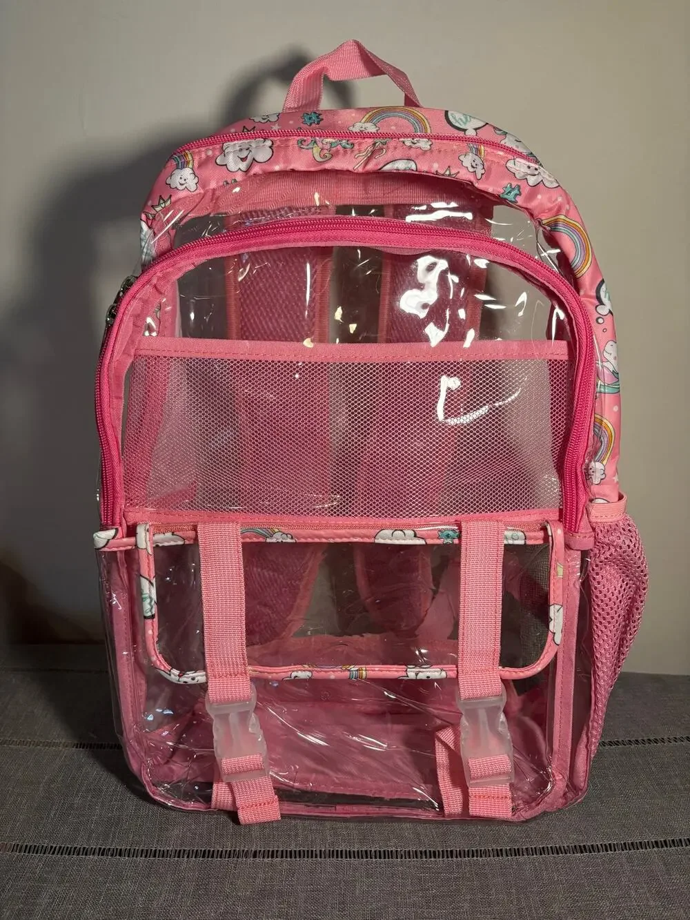 Pink unicorn clear school backpack transparent